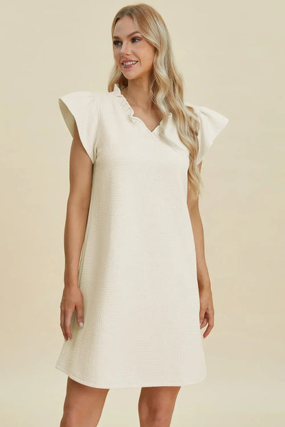Double Take Full Size Ruffled V-Neck Cap Sleeve Dress West2East Surf