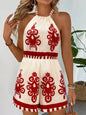 Women's Floral Halter Jumpsuit Sleeveless Backless One-Piece Romper FitiqueFit