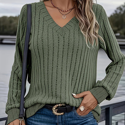 Women's Long Sleeve Blouses Shirts With Ribbed Knit Basic Tops FitiqueFit