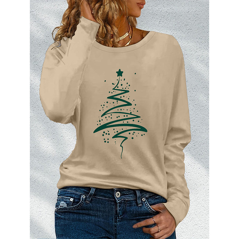 Women’s Long Sleeve Merry Christmas T-Shirt – Cute Christmas Tree Graphic Tee FitiqueFit