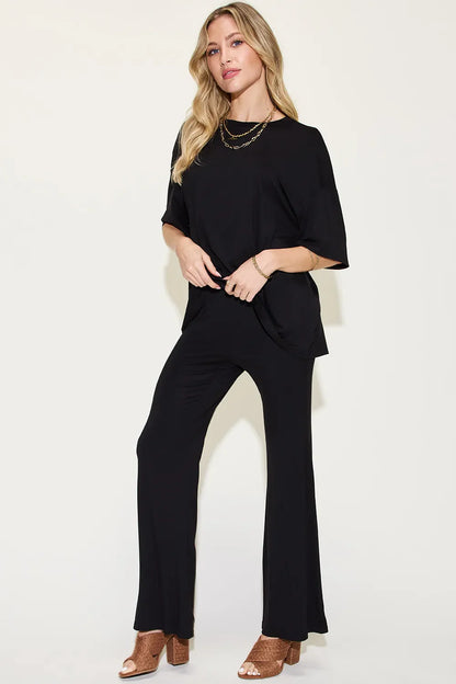 Basic Bae Full Size Bamboo Drop Shoulder T-Shirt and Flare Pants Set New Era Fashion LLc