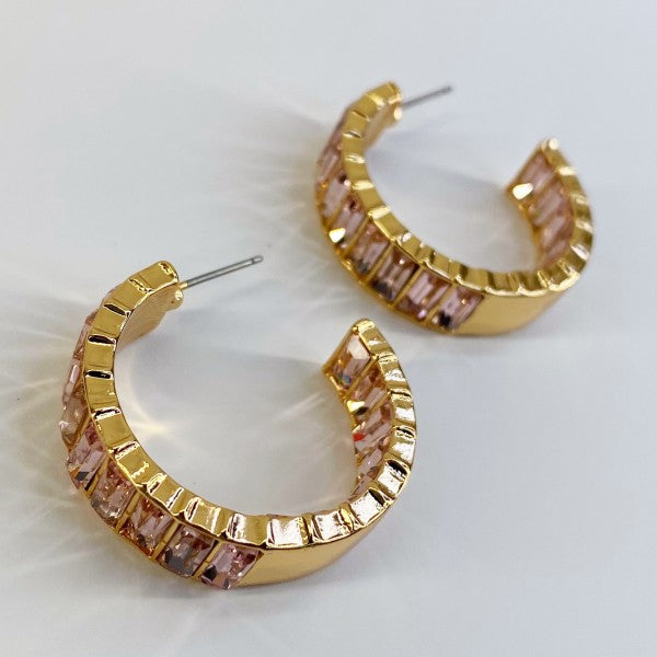 In and out Baguette Stones Small Hoop Earrings Shop Style & More | Fresh Looks, Everyday Deals & Free Shipping