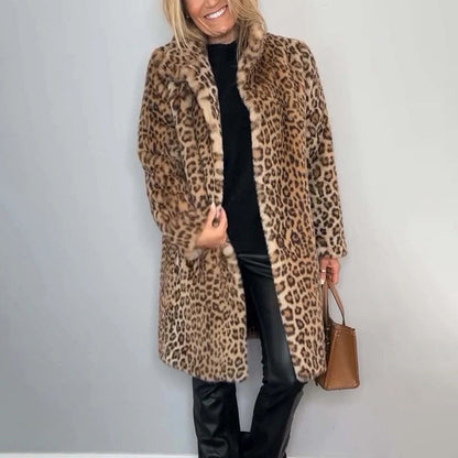 Leopard Print Plush Jacket — Cozy Loose-Fit Mid-Length Outwear FitiqueFit