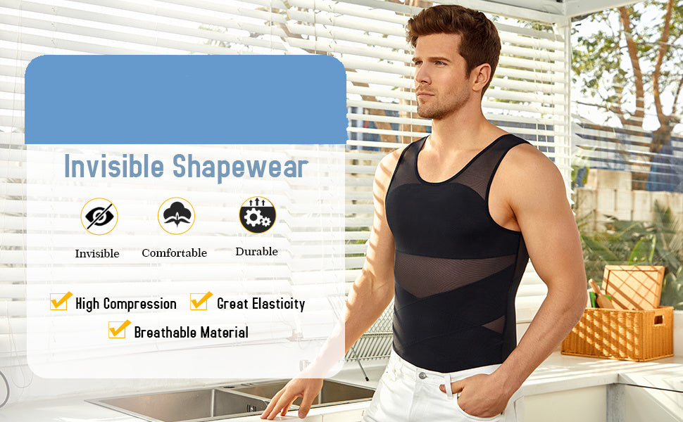 SCARBORO Men's Compression Shirt for Body Shaper Slimming Vest Tight Tummy Underwear Tank Top NovaCart