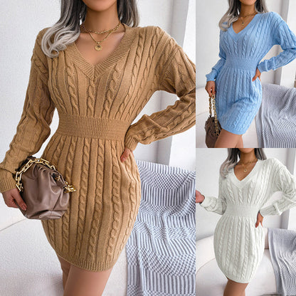 Women’s V-Neck Bodycon Sweater Dress FitiqueFit