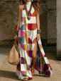 Women's Printed Halterneck Split Maxi Dress – Loose Fit Sleeveless FitiqueFit