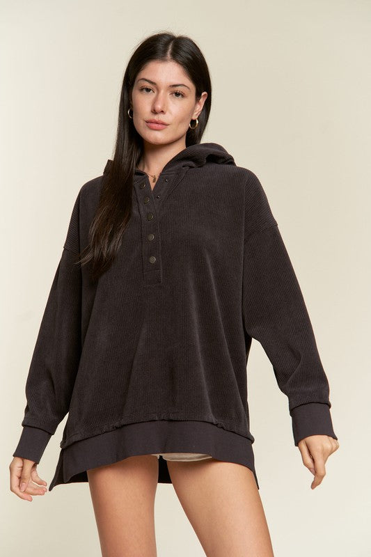 Long Sleeve Button Down Ribbed Hooded Sweatshirt Shop Style & More | Fresh Looks, Everyday Deals & Free Shipping