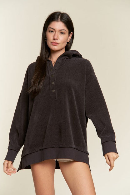 Long Sleeve Button Down Ribbed Hooded Sweatshirt Shop Style & More | Fresh Looks, Everyday Deals & Free Shipping