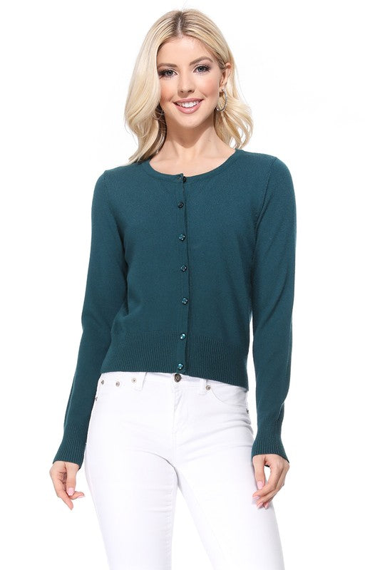 Gem Button Crew Neck Long Sleeve Sweater Cardigan Shop Style & More | Fresh Looks, Everyday Deals & Free Shipping