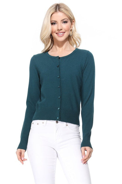 Gem Button Crew Neck Long Sleeve Sweater Cardigan Shop Style & More | Fresh Looks, Everyday Deals & Free Shipping
