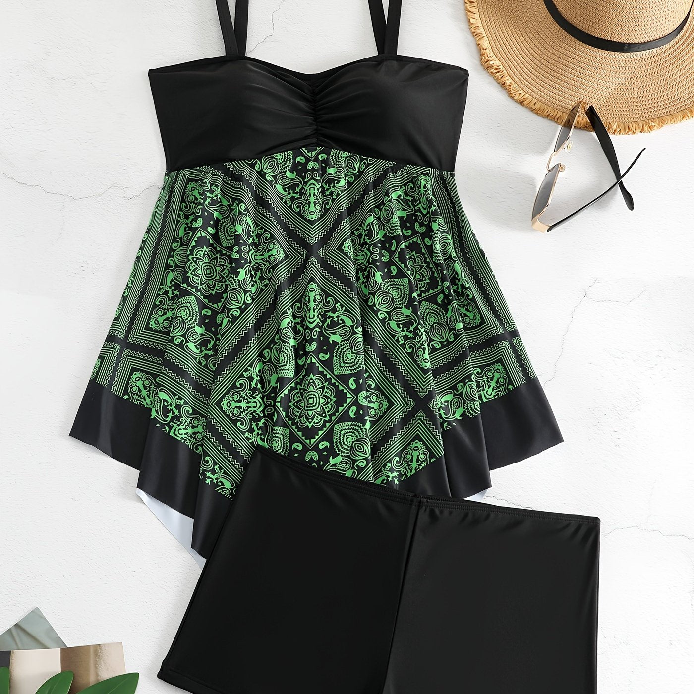 Plus Size Women's Printed Two-Piece Skirt Swimsuit, Sexy Printed Swimwear, Plus Size Style NovaCart
