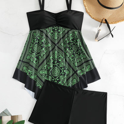Plus Size Women's Printed Two-Piece Skirt Swimsuit, Sexy Printed Swimwear, Plus Size Style NovaCart