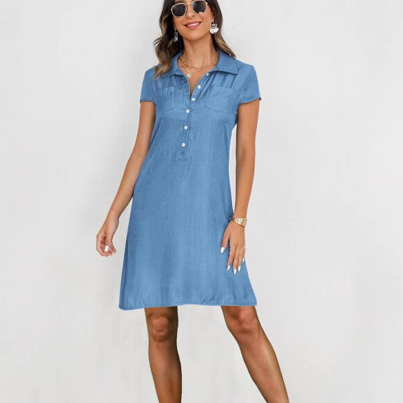 Split Pocket Large Swing Skirt Plus Size Casual Denim Dress Grayceful LLC