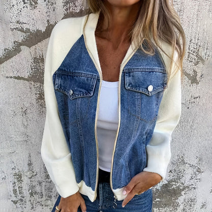 Women's Denim Patchwork Zip-Up Jacket FitiqueFit