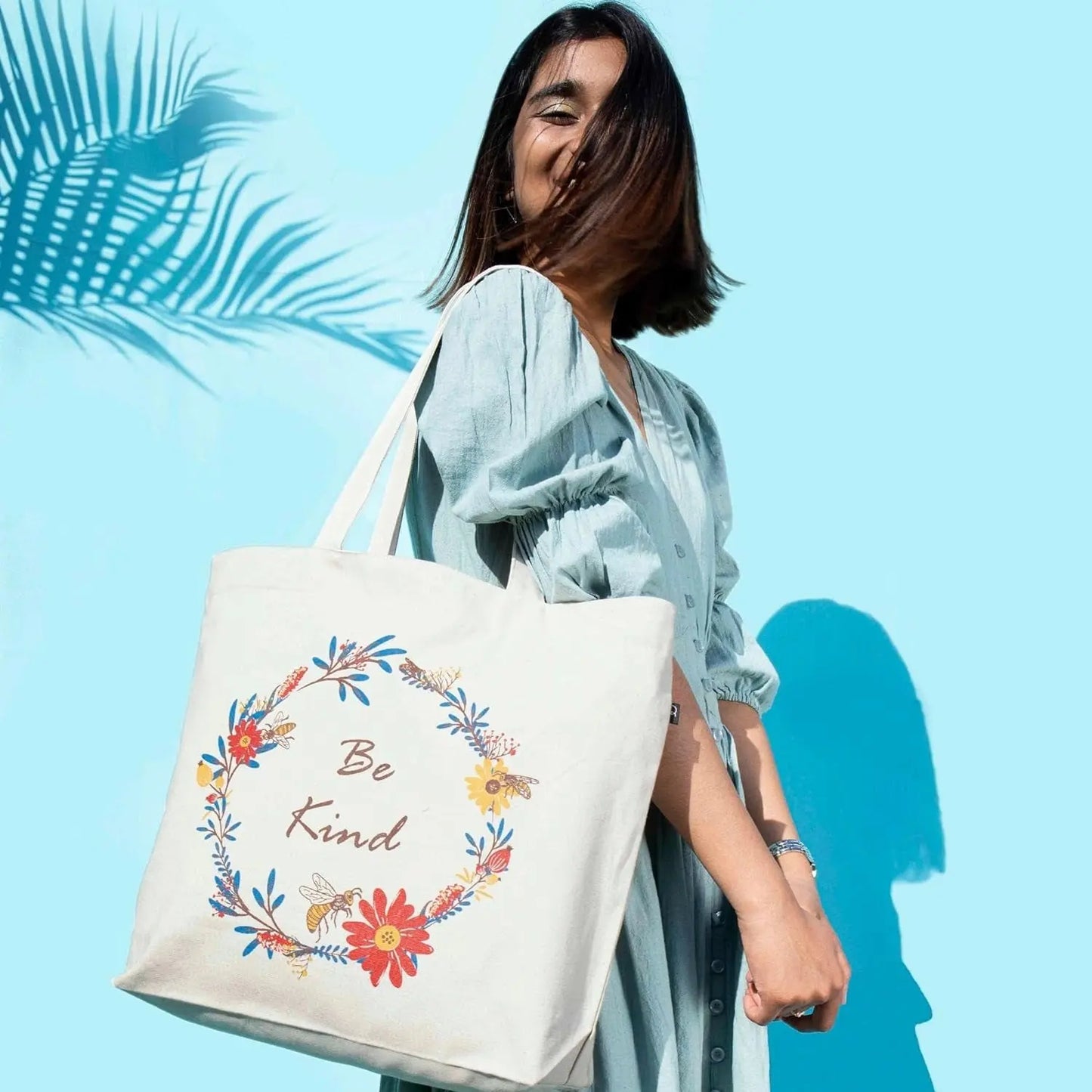 Ecoright Large Be Kind Canvas Tote Bag - Stylish Zipper Tote for Women Perfect for Yoga, Work, and Beach Outings