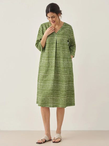 100% Linen V-Neck Dot Midi Dress LIRA LINTICO