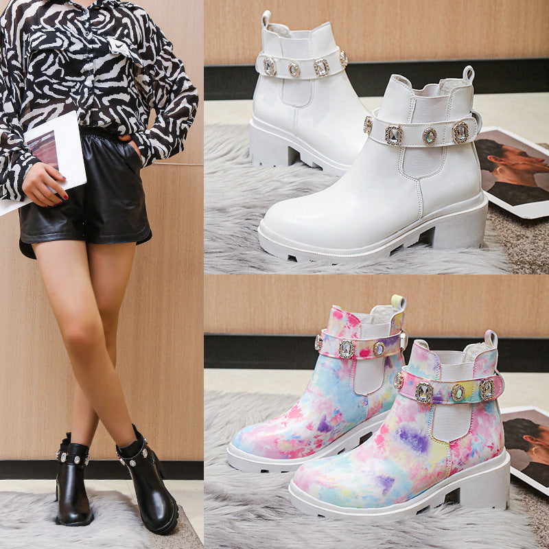 Euro-American Fashion Rhinestone Chunky-heel Trendy Boots See size chart under “more details” The Fashion Celestial