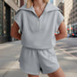 Half-Zip Lapel Sweatshirt & Shorts Two-Piece Set | 6 Colors FitiqueFit