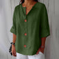 Women's V-Neck Cotton Linen Buttoned Blouse FitiqueFit