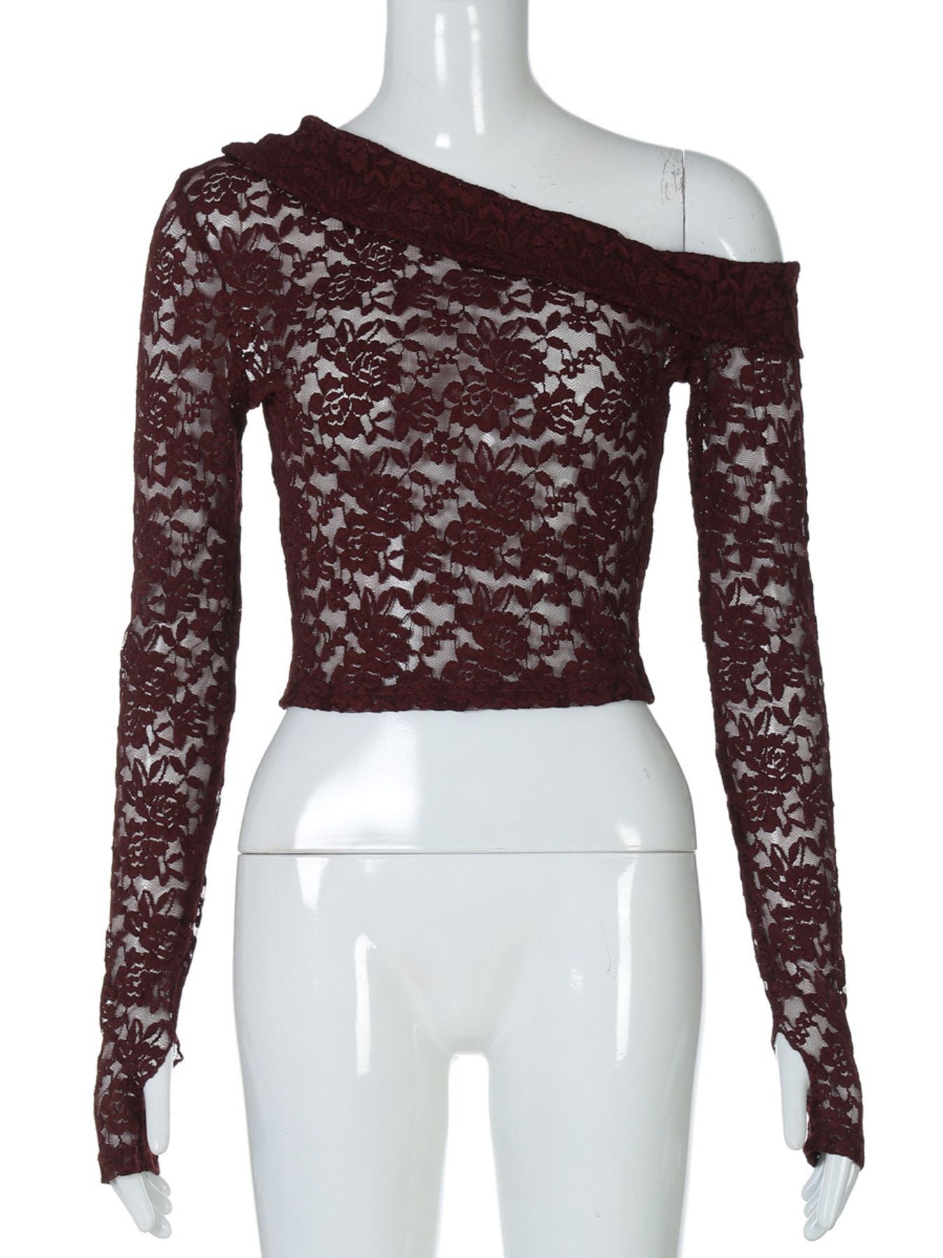 Lace One-Shoulder Long Sleeve Top New Era Fashion LLc