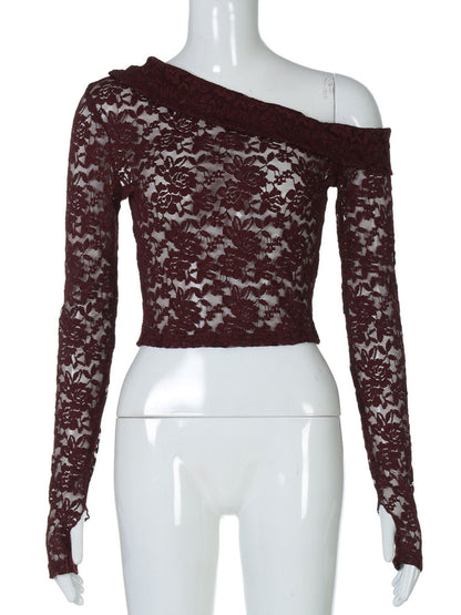 Lace One-Shoulder Long Sleeve Top New Era Fashion LLc