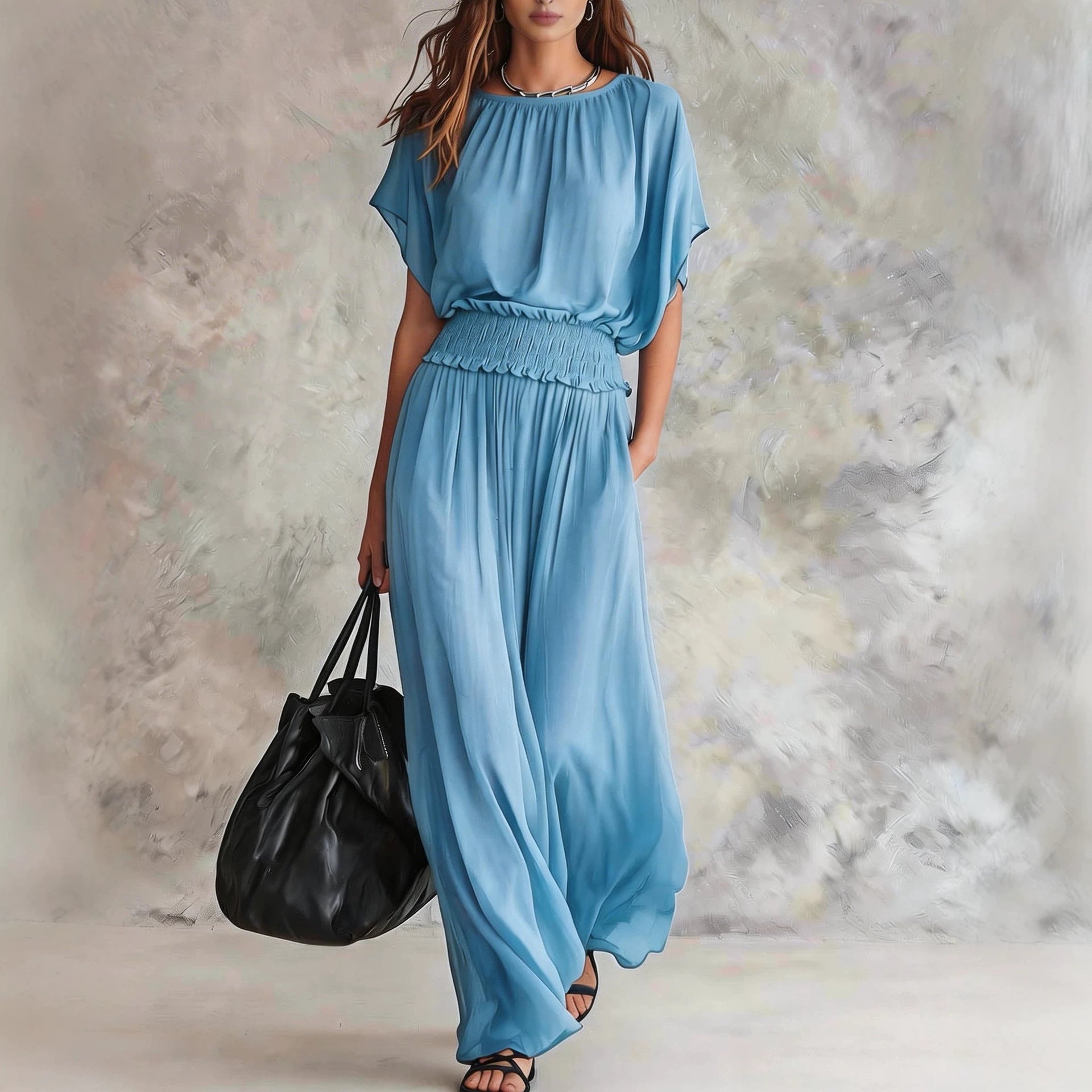 Women's Chiffon High-Waist Ruched Maxi Dress FitiqueFit