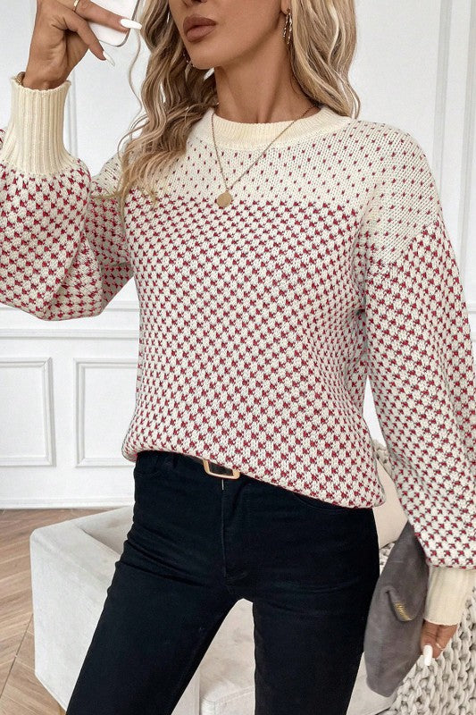 Dotted Colorblock Lantern Sleeve Sweater Shop Style & More | Fresh Looks, Everyday Deals & Free Shipping