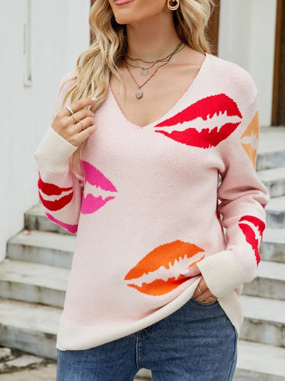 Colorful Lips V-Neck Sweater New Era Fashion LLc