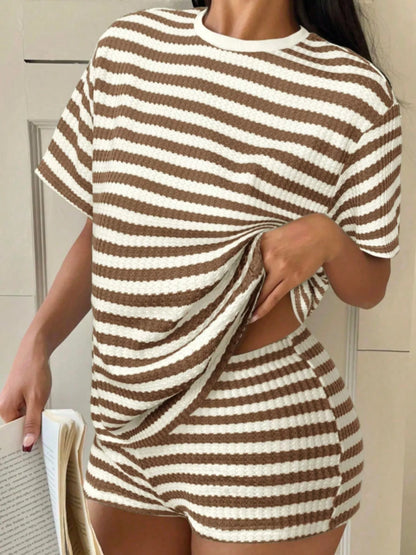 Striped Round Neck Top and Shorts Set New Era Fashion LLc