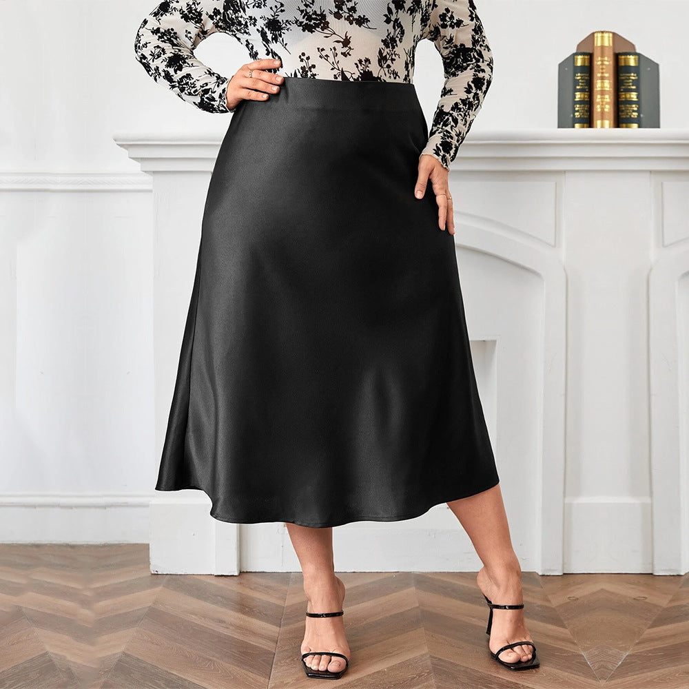 High Waist Zipper Large Hem Satin Temperament Skirt Grayceful LLC