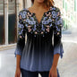 Women’s V-Neck 3/4 Sleeve Button-Front Tunic Blouse FitiqueFit