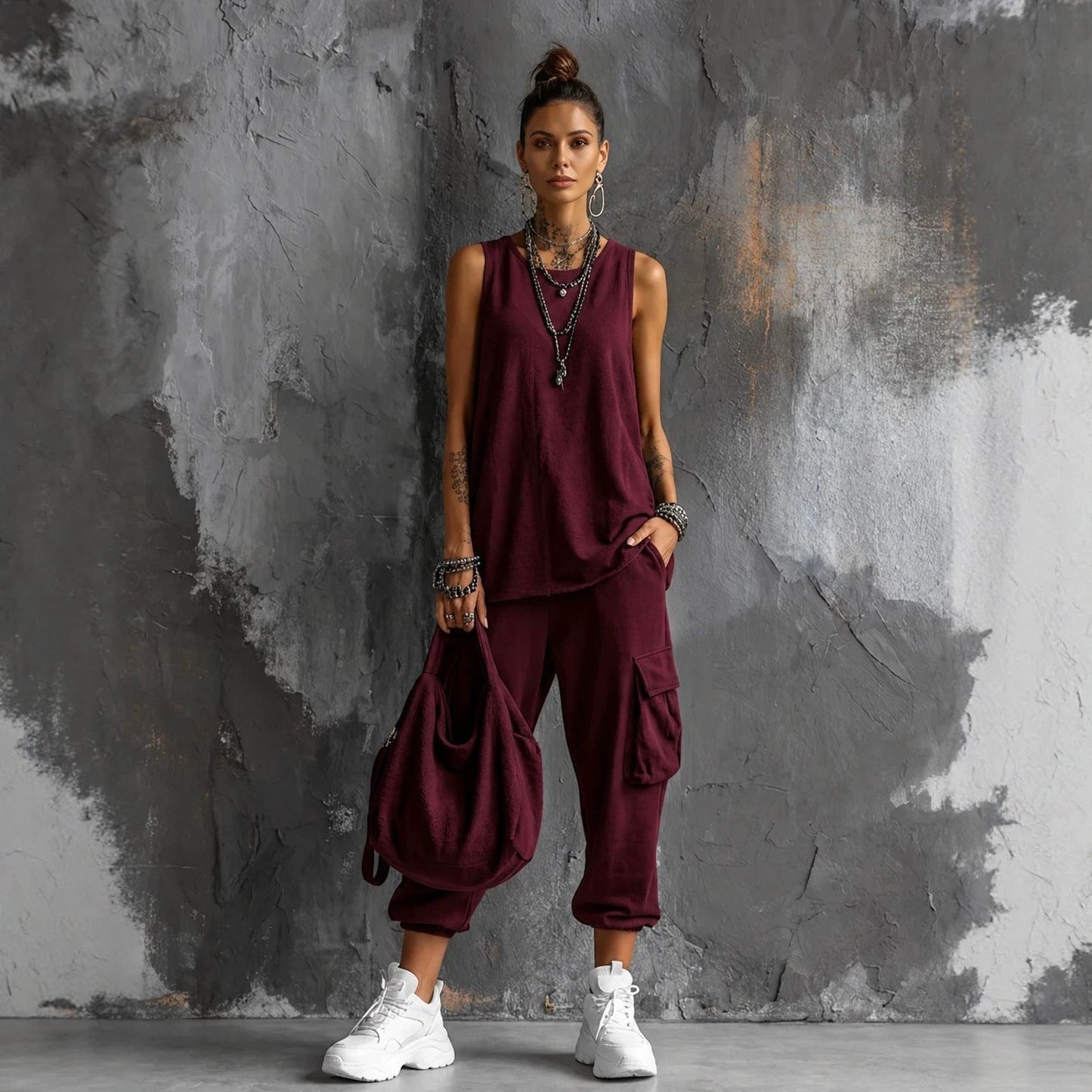 Women's Sleeveless Tank Top & Cropped Ankle Pants Set FitiqueFit