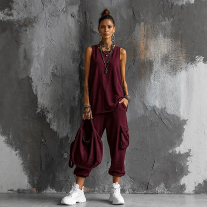 Women's Sleeveless Tank Top & Cropped Ankle Pants Set FitiqueFit