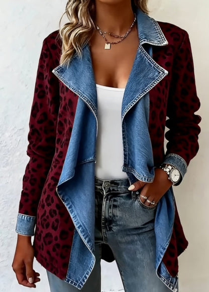 Patchwork Denim Collar Women’s Long-Sleeved Mid-Length Coat FitiqueFit