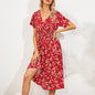 V-Neck Floral Print A-Line Satin Maxi Dress | 8 Colors FitiqueFit