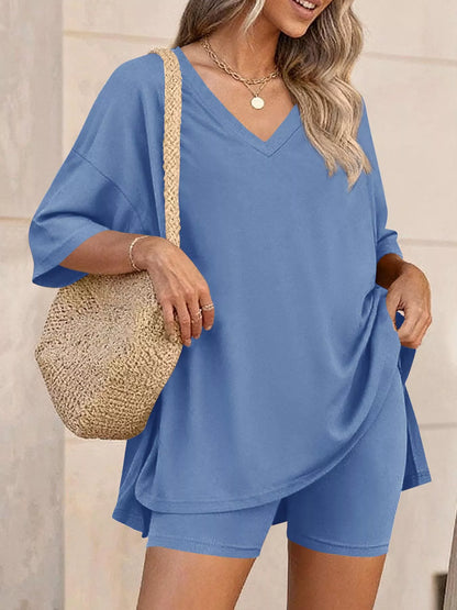 Full Size Casual Loose V-Neck T-Shirt & Shorts Set Plus Size New Era Fashion LLc