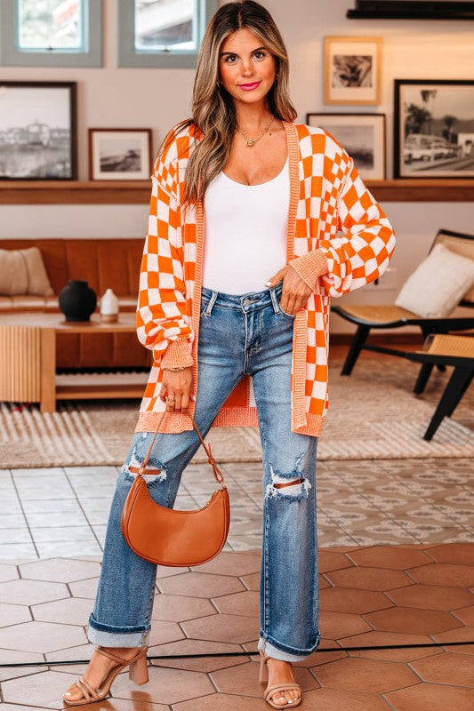Checker Open Front Drop Shoulder Cardigan Shop Style & More | Fresh Looks, Everyday Deals & Free Shipping