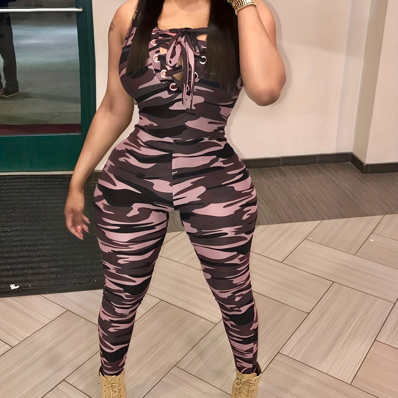 Women Overalls 2023 Spring Bodysuit Camouflage Print Bandage Womens Jumpsuits New Fashion Sexy Leoprard Rompers Pants Sleeveless 1pc Casual Bodysuit NovaCart