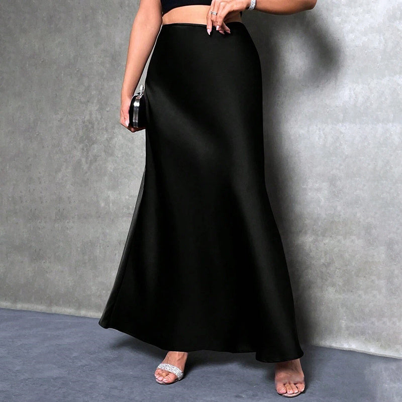Women's Elegant Satin High Waist Flared Midi Skirt Cocktail Party Wedding Long Skirt Grayceful LLC
