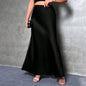 Women's Elegant Satin High Waist Flared Midi Skirt Cocktail Party Wedding Long Skirt Grayceful LLC