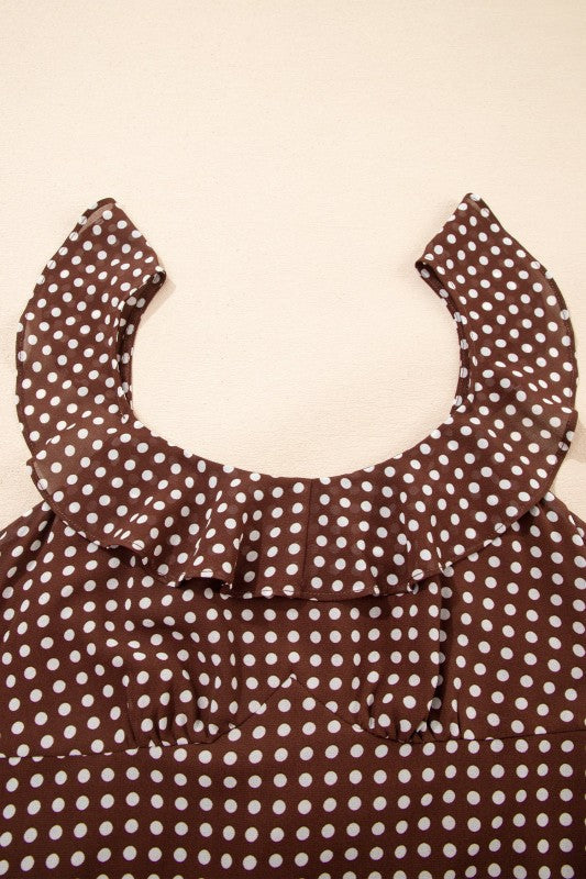 Polka Dot Backless Ruffle Tiered Maxi Dress See size chart under “more details” The Fashion Celestial