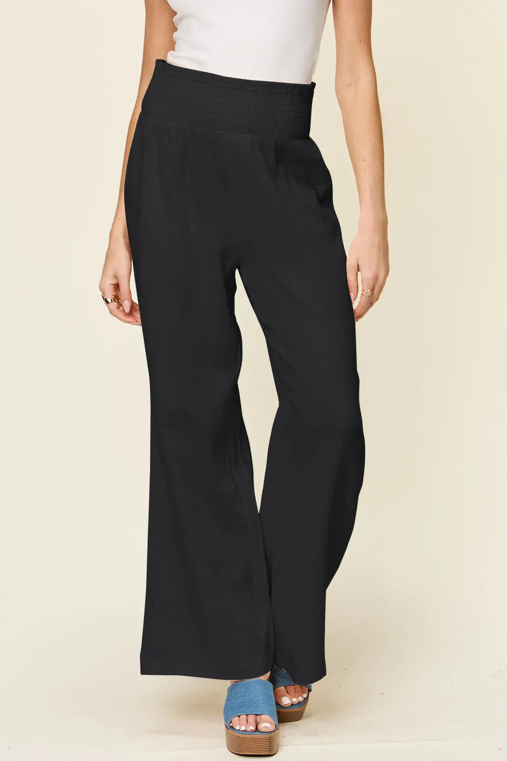 Double Take Full Size Texture Smocked Waist Wide Leg Pants New Era Fashion LLc