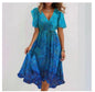 Chiffon Print V-Neck Dress – Elegant Two-Piece Set Midi Dress FitiqueFit