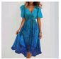 Chiffon Printed Short Sleeve Dress Summer Elegant V-neck Dresses Womens Clothing Grayceful LLC