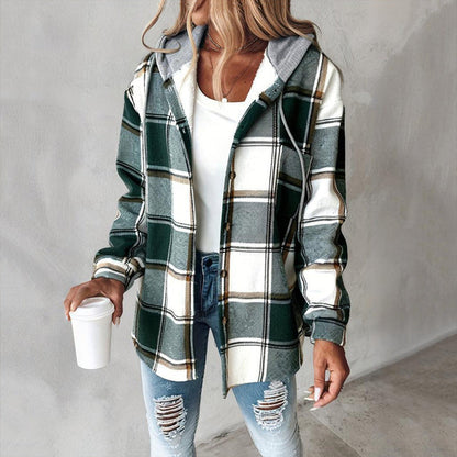 Plaid Drawstring Hoodie Shirt FitiqueFit