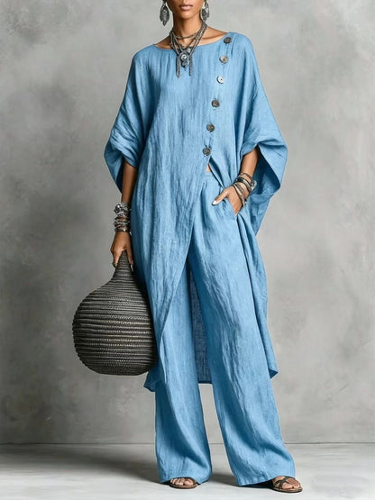 Women's Drop Shoulder Three-Quarter Sleeve Irregular Shirt & Pants Set FitiqueFit