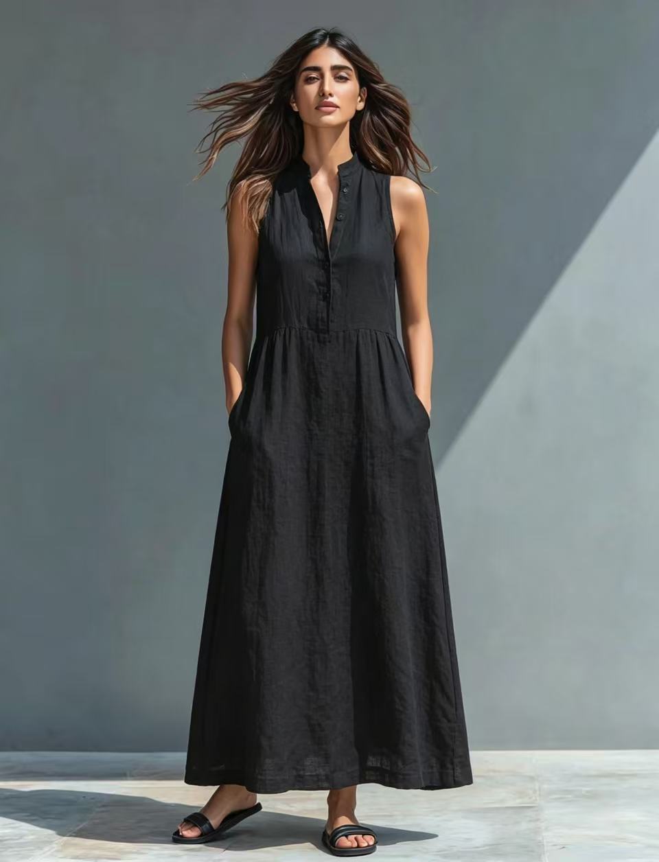 Women's Stand-Collar A-Line Maxi Dress – Resort & Vacation Style FitiqueFit