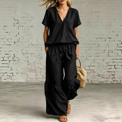 V-Neck Loose Short-Sleeve Top & Pants Set – 7 Colors, S–5XL FitiqueFit