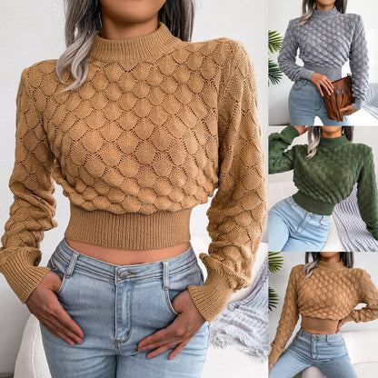 3D Diamond Long Sleeve Cropped Knit Sweater FitiqueFit