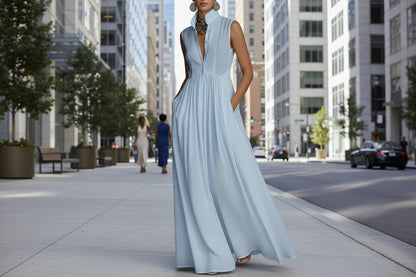 Women's French-Style High-Waist Midi Dress with Ribbon Tie FitiqueFit